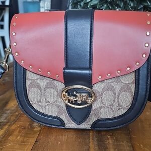 Coach Red and Black Crossbody Bag with Signature Pattern